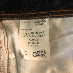 Naked and Famous x Blue Owl Japan Heritage 2 Weird Guy Raw Selvedge Size 31
